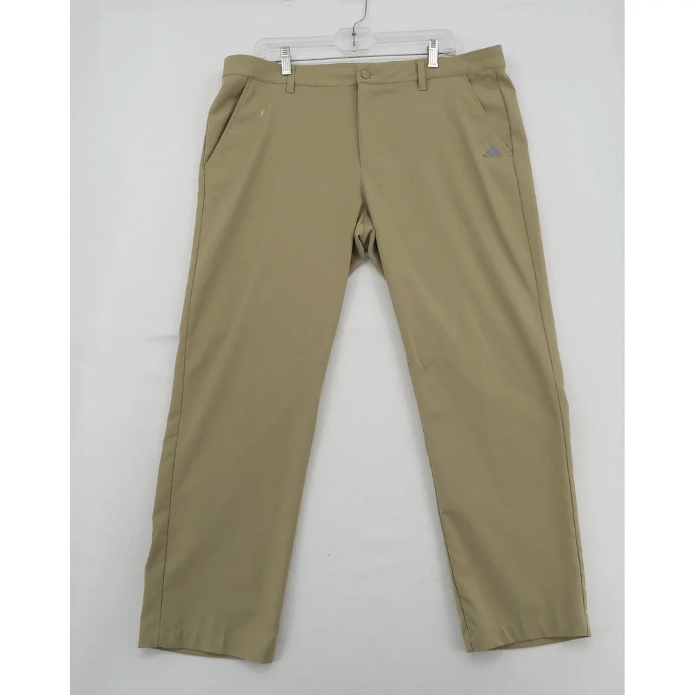 Adidas Mens Golf Pants Tan Khaki Flat Front Performance Trousers 36x30